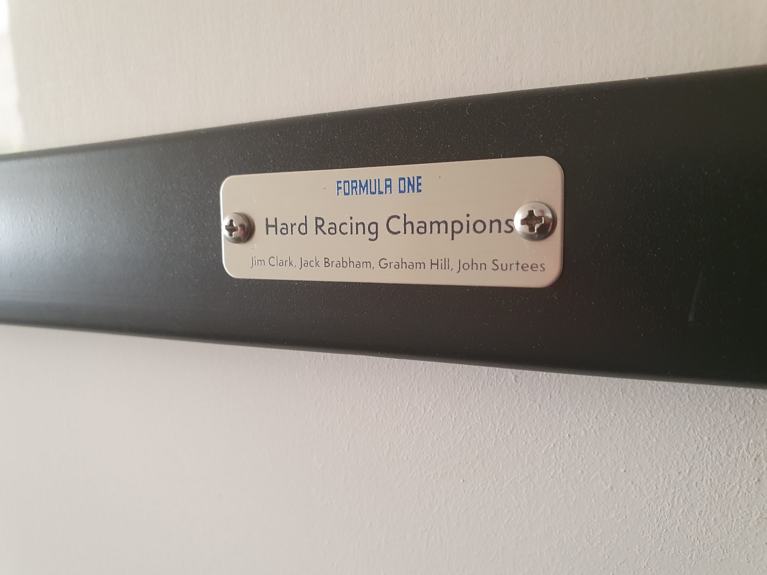 Jim Clark, Jack Brabham, John Surtees, Graham Hill autographs, signed display - Image 3