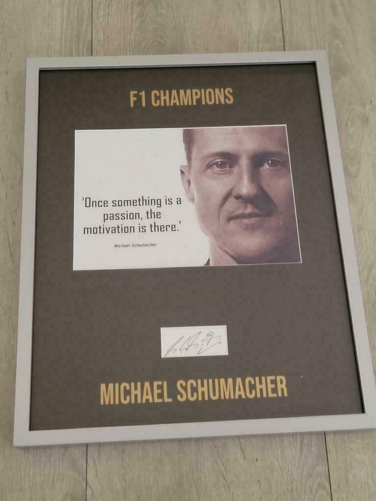 Michael Schumacher signature, framed composition