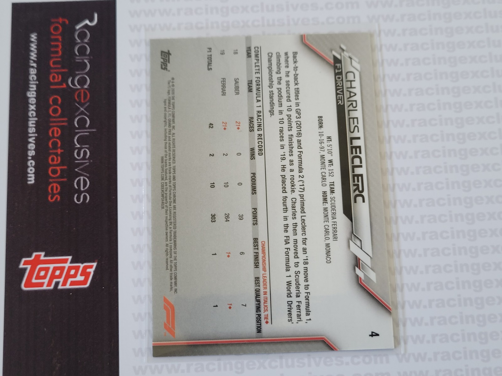 Charles Leclerc – 2020 Topps F1 Chrome – Portrait #4 Rookie card - Image 3