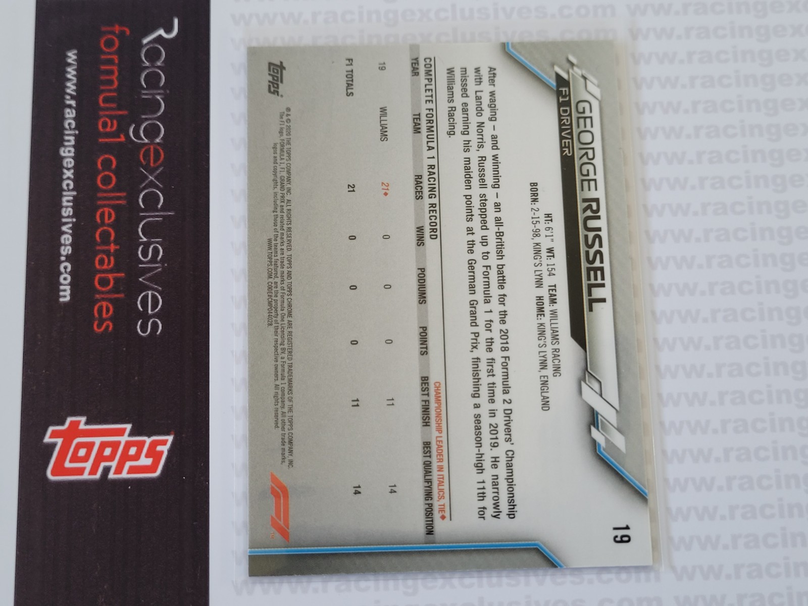 George Russell – 2020 Topps F1 Chrome – Portrait #19 Rookie card - Image 3
