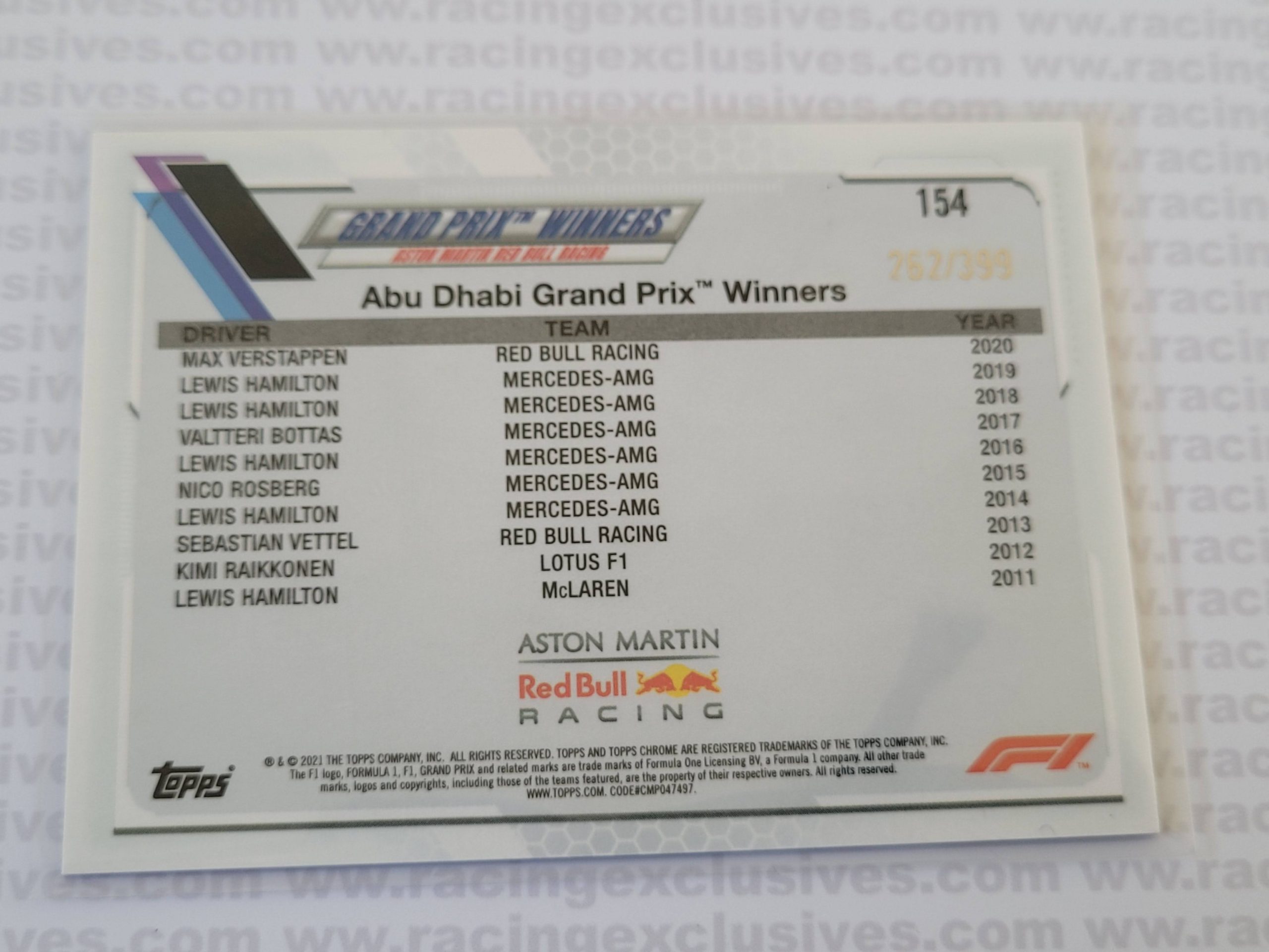 Max Verstappen – 2021 Topps F1 Chrome – #154 262/399 Purple - Image 3