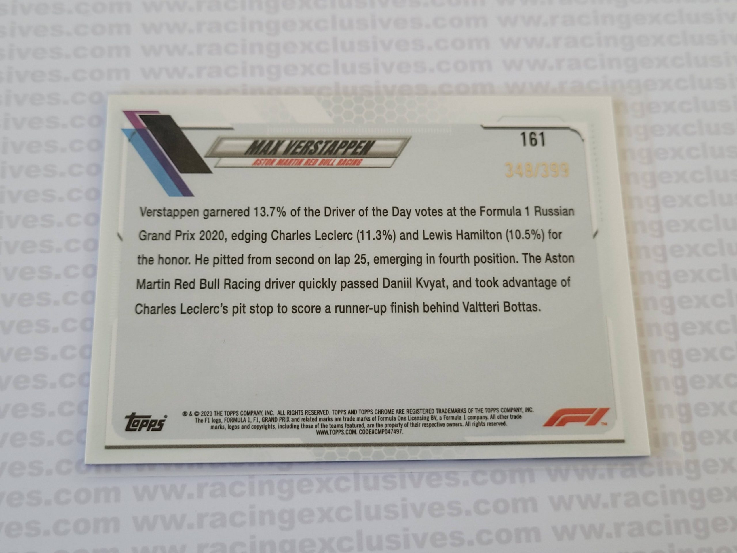 Max Verstappen – 2021 Topps F1 Chrome – #161 348/399 Purple - Image 3