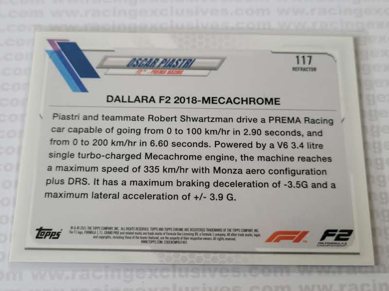 Oscar Piastri – 2021 Topps F1 Chrome – #117 Refractor - Image 3