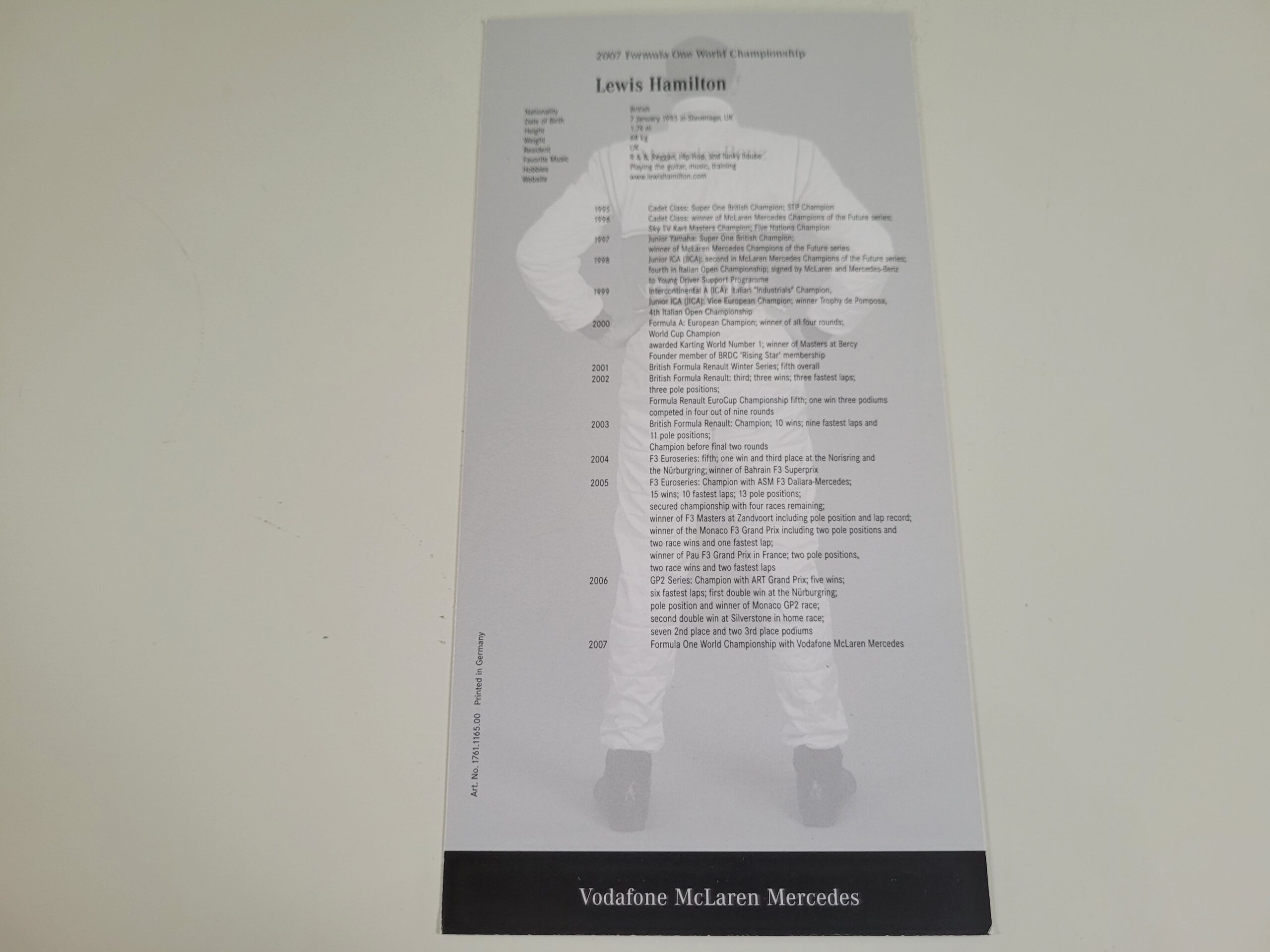 Lewis Hamilton rookie driver card, McLaren 2007 - Image 4