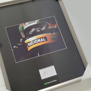 Ayrton Senna signature copy, framed
