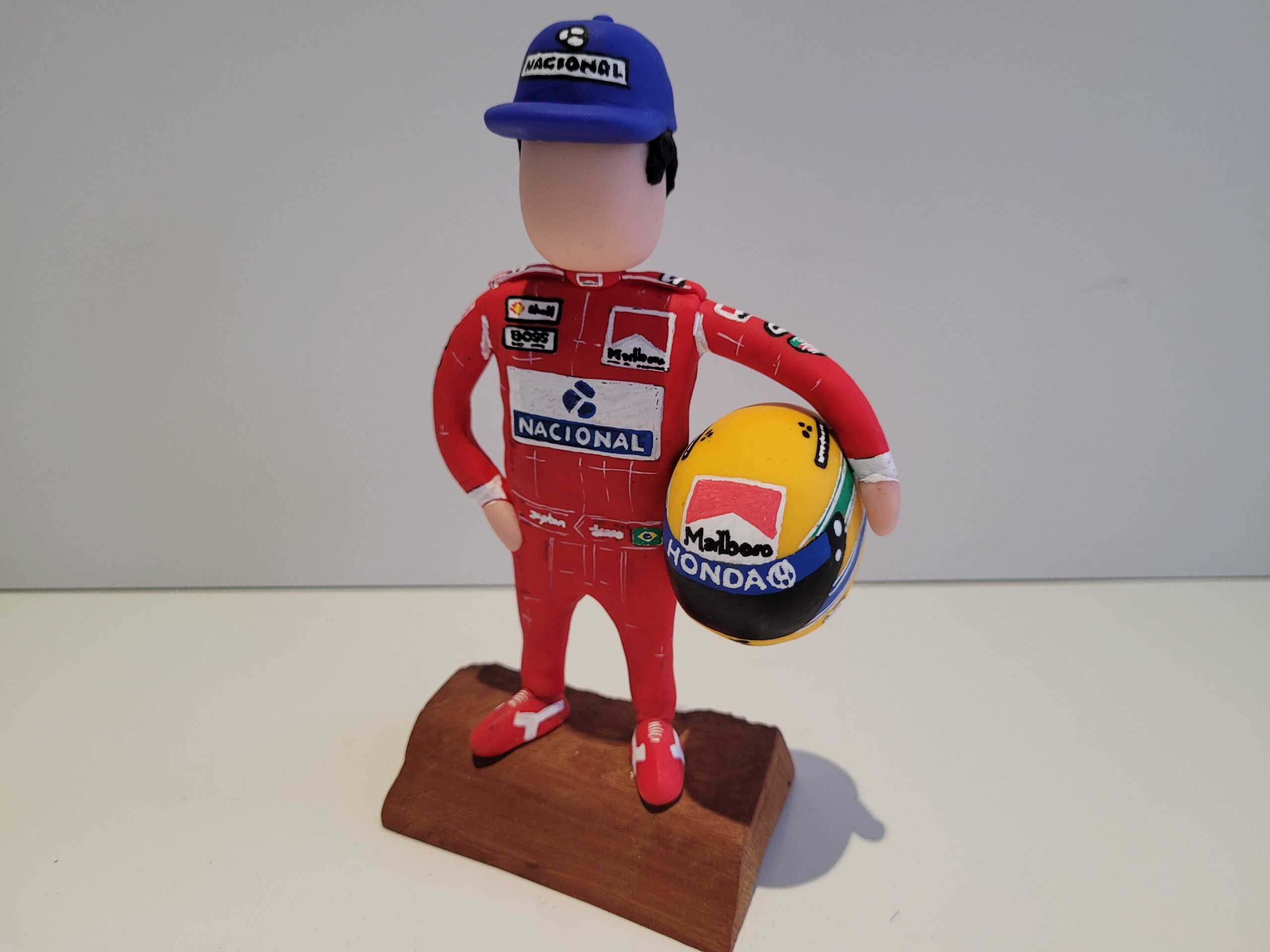 Ayrton Senna statue, wooden base, McLaren
