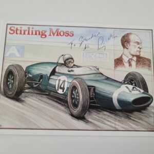 Stirling Moss hand signed card, autograph