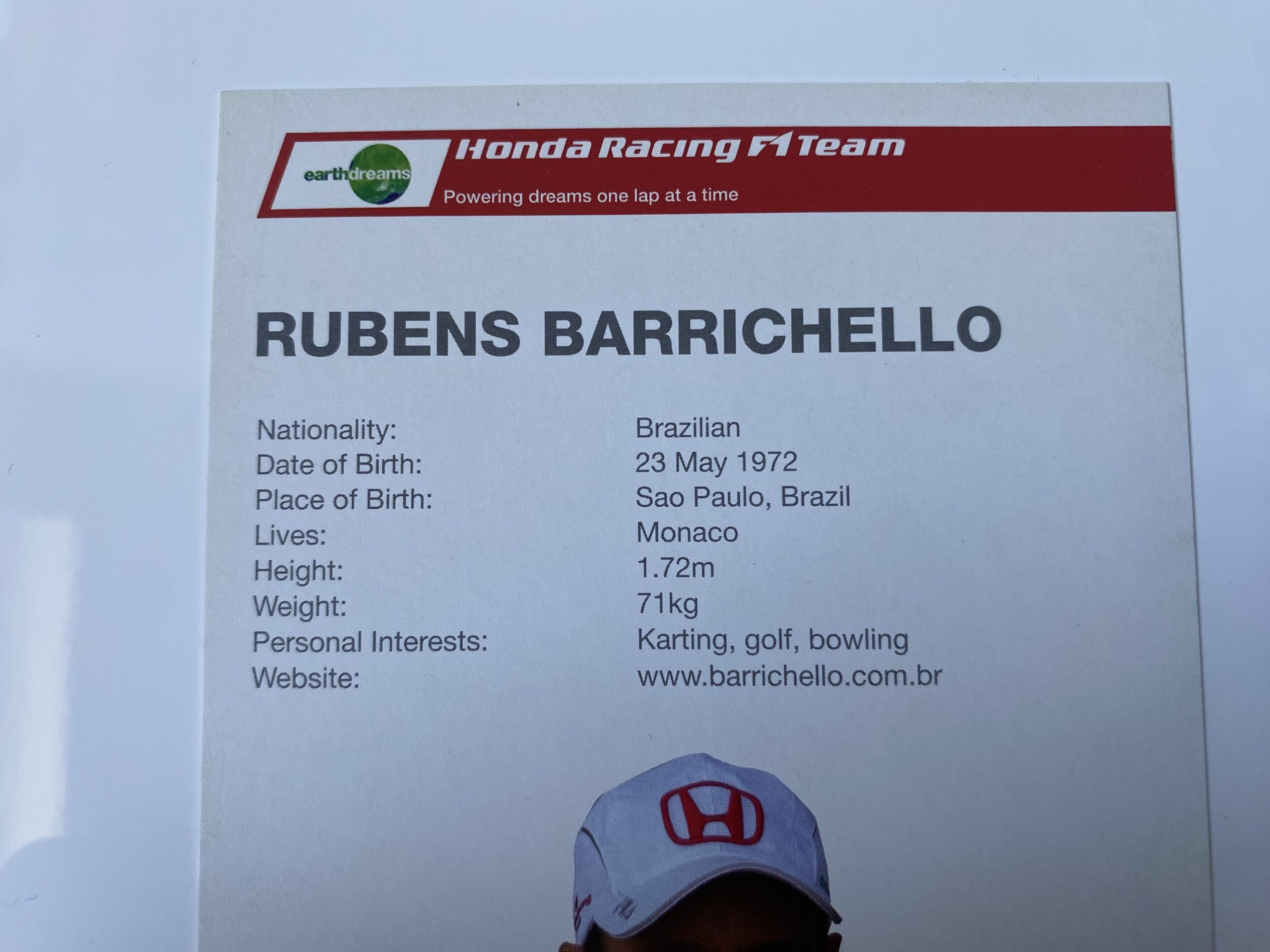 Rubens Barrichello driver card, Honda F1 team - Image 3