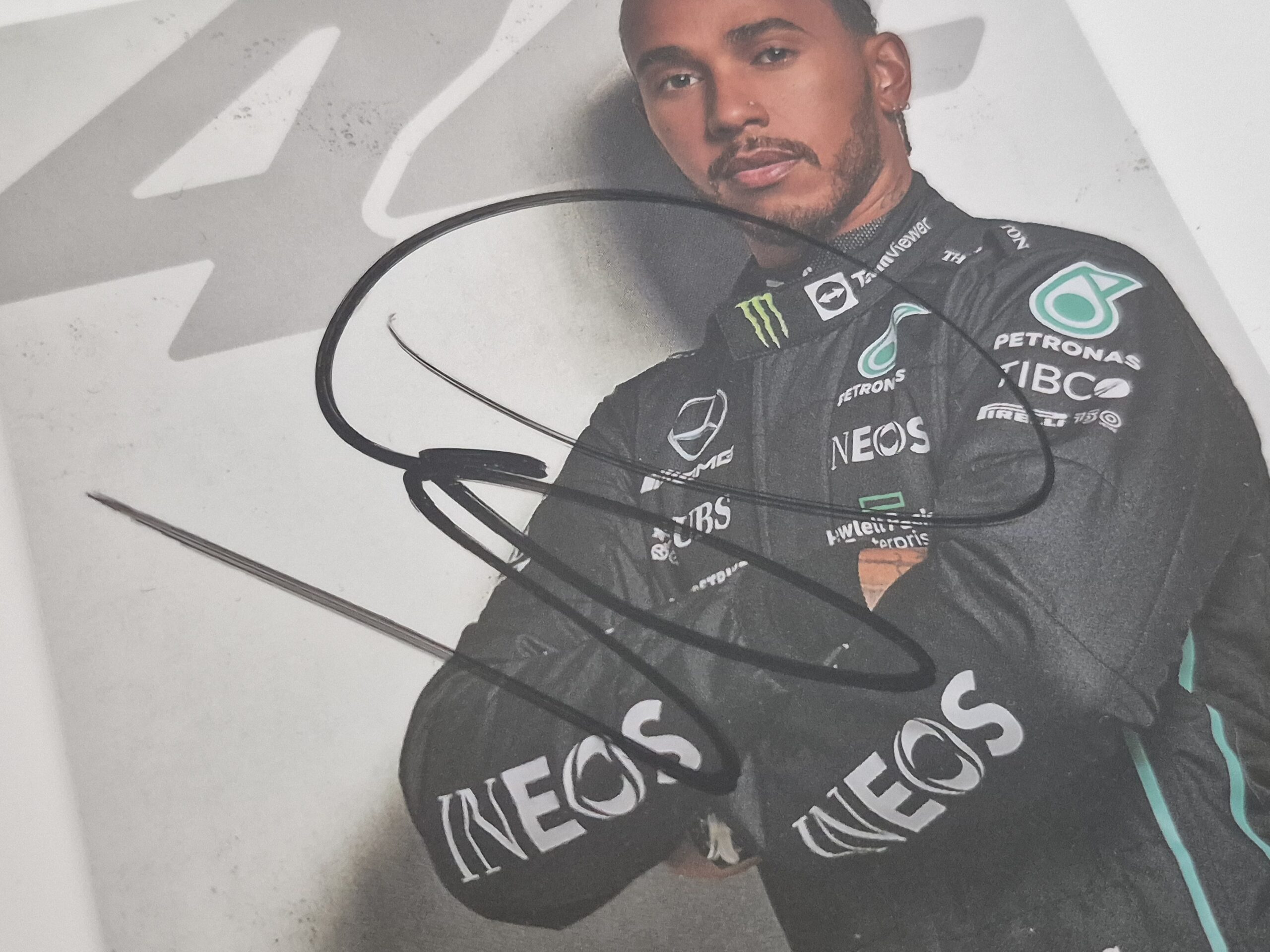 Lewis Hamilton signed driver card, Mercedes F1 team
